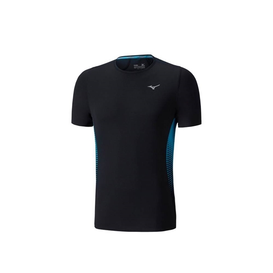 Mizuno AERO 4.0 Running T shirts Férfi Fekete | YSJW-89270