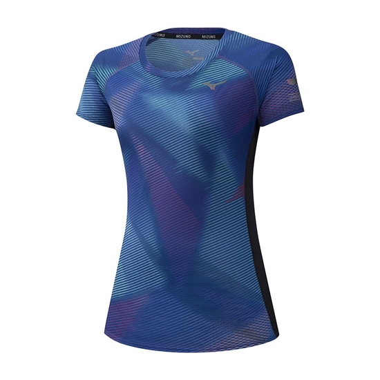 Mizuno Aero Graphic Running T shirts Női Kék | ENOU-61923