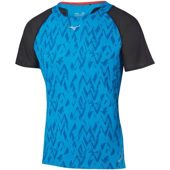 Mizuno Aero Running T shirts Férfi Kék / Fekete | FHKE-57162