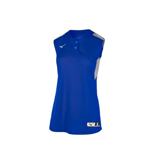 Mizuno Aerolite 2-Button Ujjatlan Softball Jersey Női Királykék / Szürke | GXVK-07894