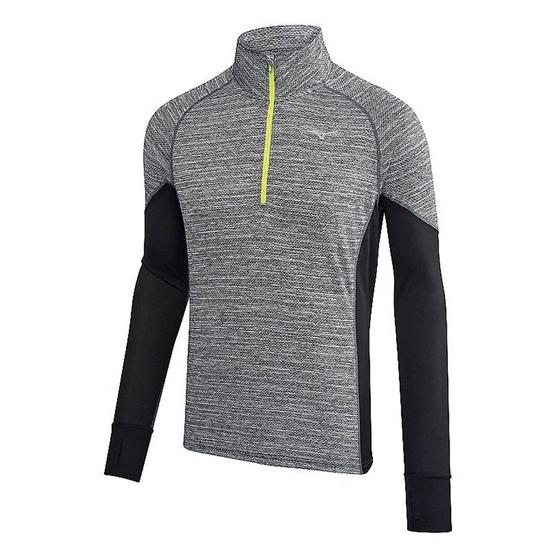 Mizuno Alpha Long Sleeve Half Zip Tops Férfi Fekete | JDQP-54890