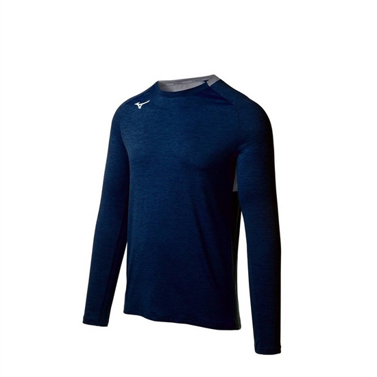 Mizuno Alpha Long Sleeve Tops Férfi Sötétkék | MXHA-87452