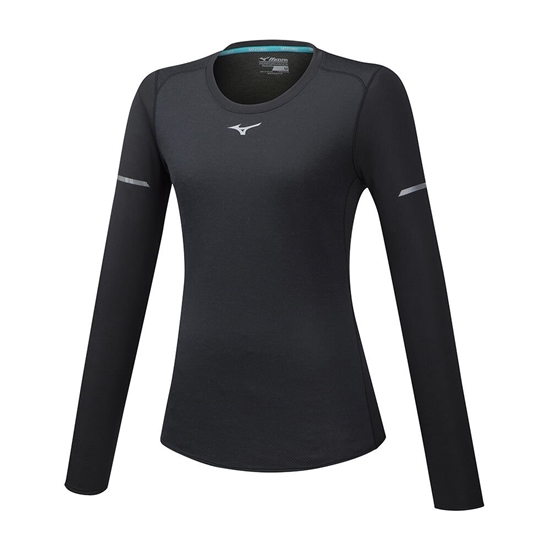 Mizuno BT Mesh LS Running T shirts Női Fekete | TXGC-72496