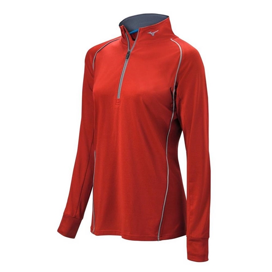 Mizuno Comp 1/2 Zip Long Sleeve Pulóver Női Piros | OZQF-24650