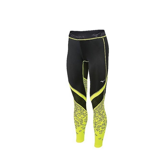 Mizuno Impulse Printed Tights Női Fekete / Sárga | QHBX-19734