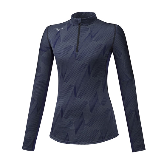 Mizuno Jacquard Graphic HZ Running Tops Női Sötétkék | VZSU-20139