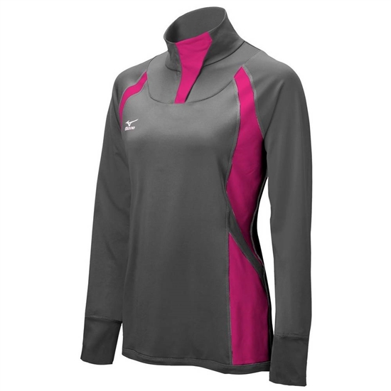 Mizuno Nine Collection: Drive Half-Zip Kabát Női Szürke / Rózsaszín / Fekete | ISUD-15047