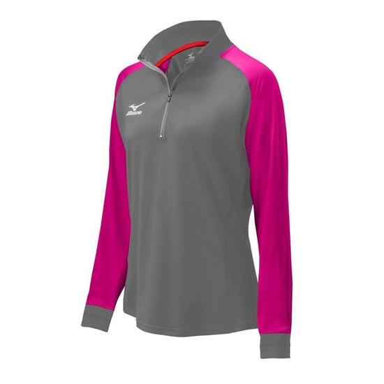 Mizuno Prime 1/2 Zip Volleyball Kabát Női Szürke / Rózsaszín / Fekete | XZIW-48762