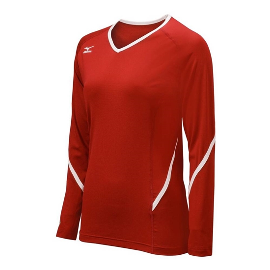 Mizuno Techno Generation Long Sleeve Volleyball Jersey Női Piros / Fehér | KGIT-87260