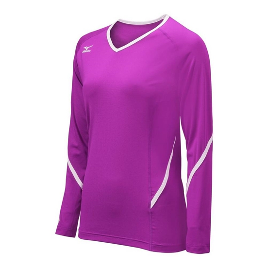 Mizuno Techno Generation Long Sleeve Volleyball Jersey Női Lila / Fehér | QFMP-65823