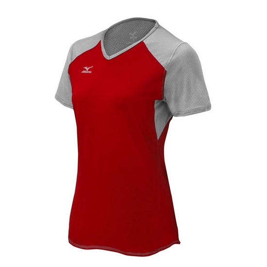 Mizuno Techno VI Rövid Sleeve Volleyball Jersey Női Piros / Titán / Szürke | TRCH-20754