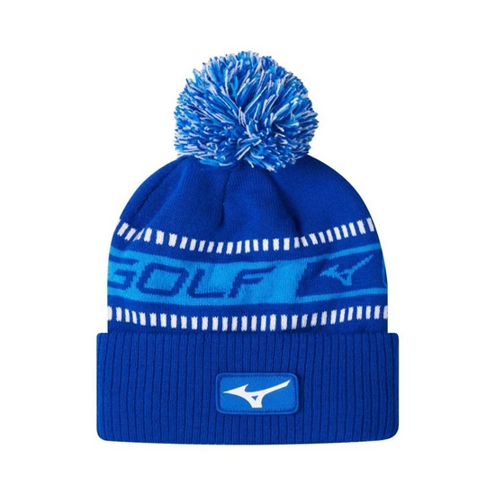 Mizuno Tour Knit Pom Winter Hat Férfi Kék / Fehér | HYMZ-91437