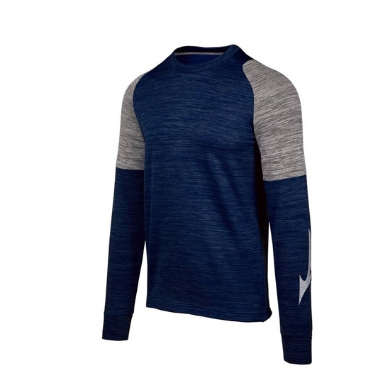 Mizuno Velocity Long Sleeve Crew T shirts Férfi Sötétkék | KUHJ-87265