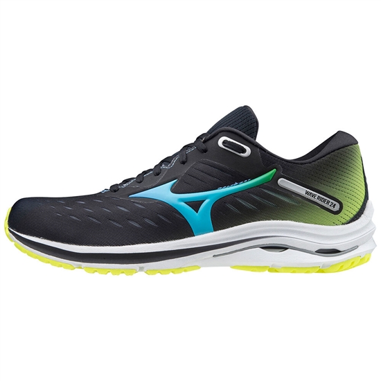 Mizuno Wave Rider 24 Futócipő Férfi Fekete / Kék Türkiz / Sárga | LEDP-05782